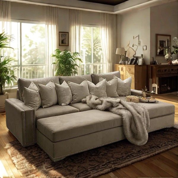 Olivia Medium Corner Sofa Bed Bundle - Studded