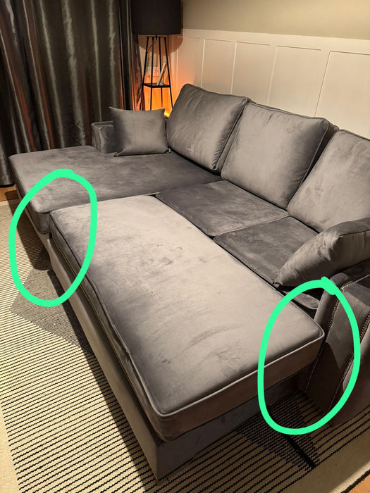 Olivia Medium Corner Sofa Bed Bundle - Studded - Plush Steel - Outlet