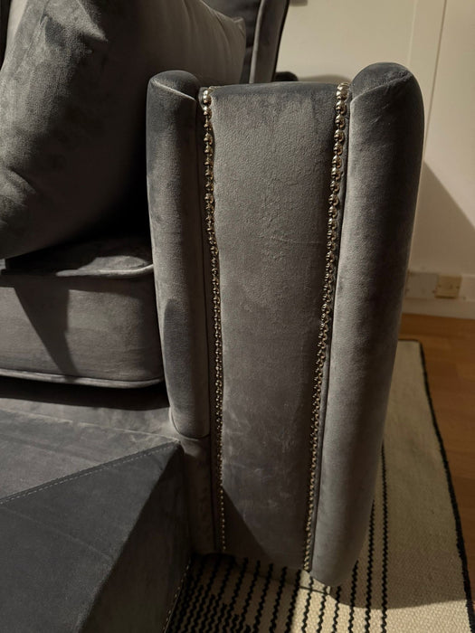 Olivia Medium Corner Sofa Bed Bundle - Studded - Plush Steel - Outlet