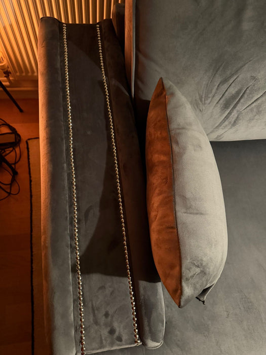 Olivia Medium Corner Sofa Bed Bundle - Studded - Plush Steel - Outlet