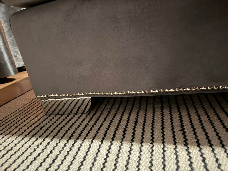 Olivia Medium Corner Sofa Bed Bundle - Studded - Plush Steel - Outlet